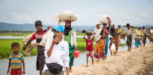 Rohingya families arrive at a UNHCR transit centre near the village of Anjuman Para, Cox’s Bazar, south-east Bangladesh, on October 19 after spending four days stranded at the Myanmar border with some 6,800 refugees.