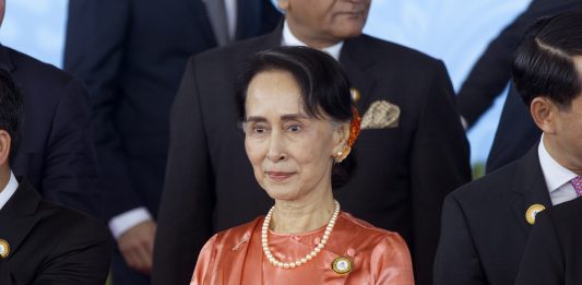Myanmar leader Aung San Suu Kyi at a meeting of Asian and European foreign ministers in November 2017