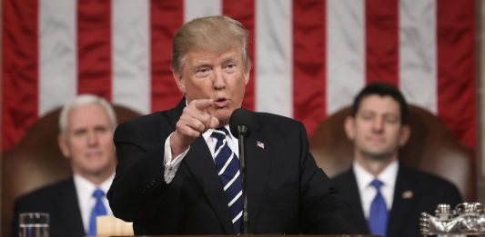 President Trump during the State of the Union on January 30, 2018.