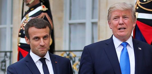 Donald Trump Emmanuel Macron handshake state dinner