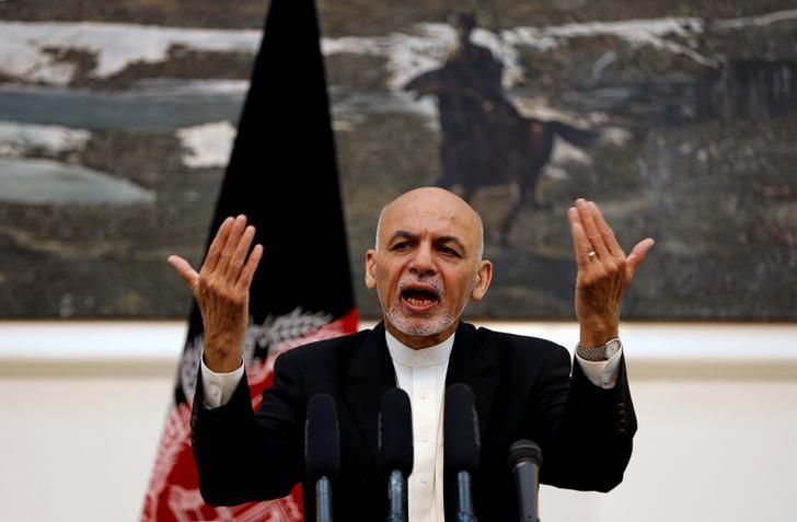 Afghanistan's President Ashraf Ghani speaks during a news conference in Kabul, Afghanistan