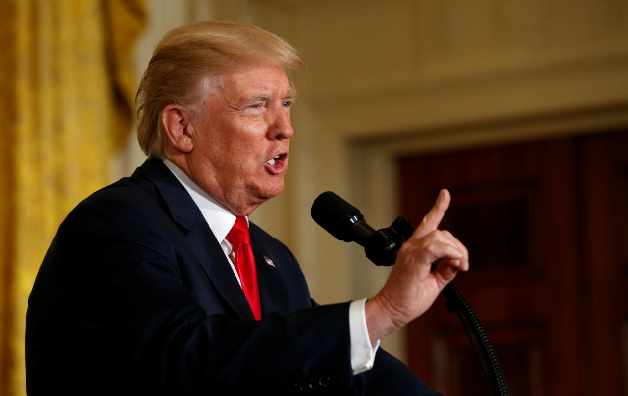 US President Donald Trump speaks during a news conference at the White House in Washington