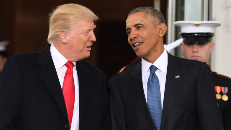 Obama and Trump by the White House