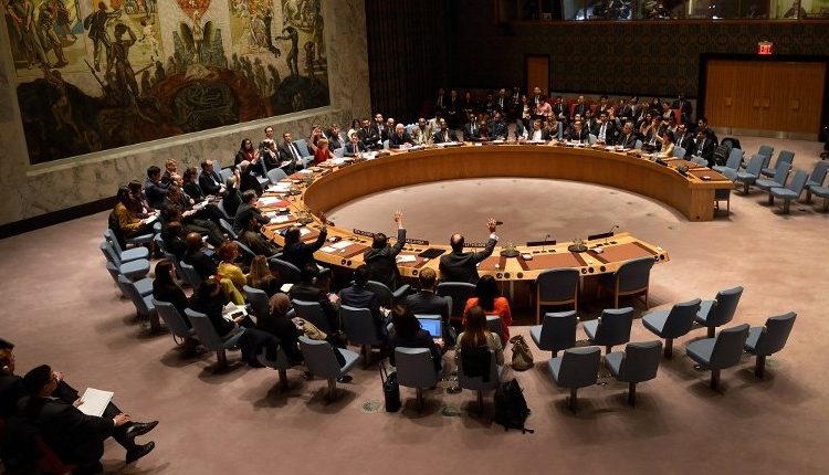 The United Nations (UN) Security Council votes at United Nations Headquarters in New York