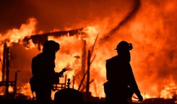 Firefighters in front of fire in Napa, California