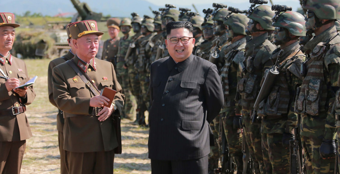 North Korean leaders in front of the army