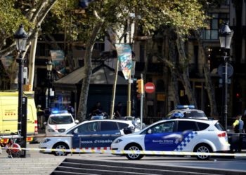 Spanish police at a scene of a terror attack