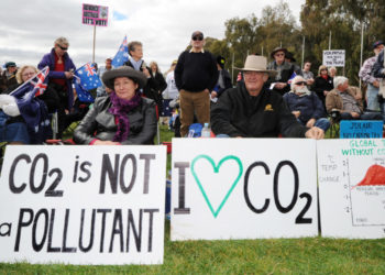 Anti-carbon tax protesters in front of Parliament House in Canberra on in August 2011