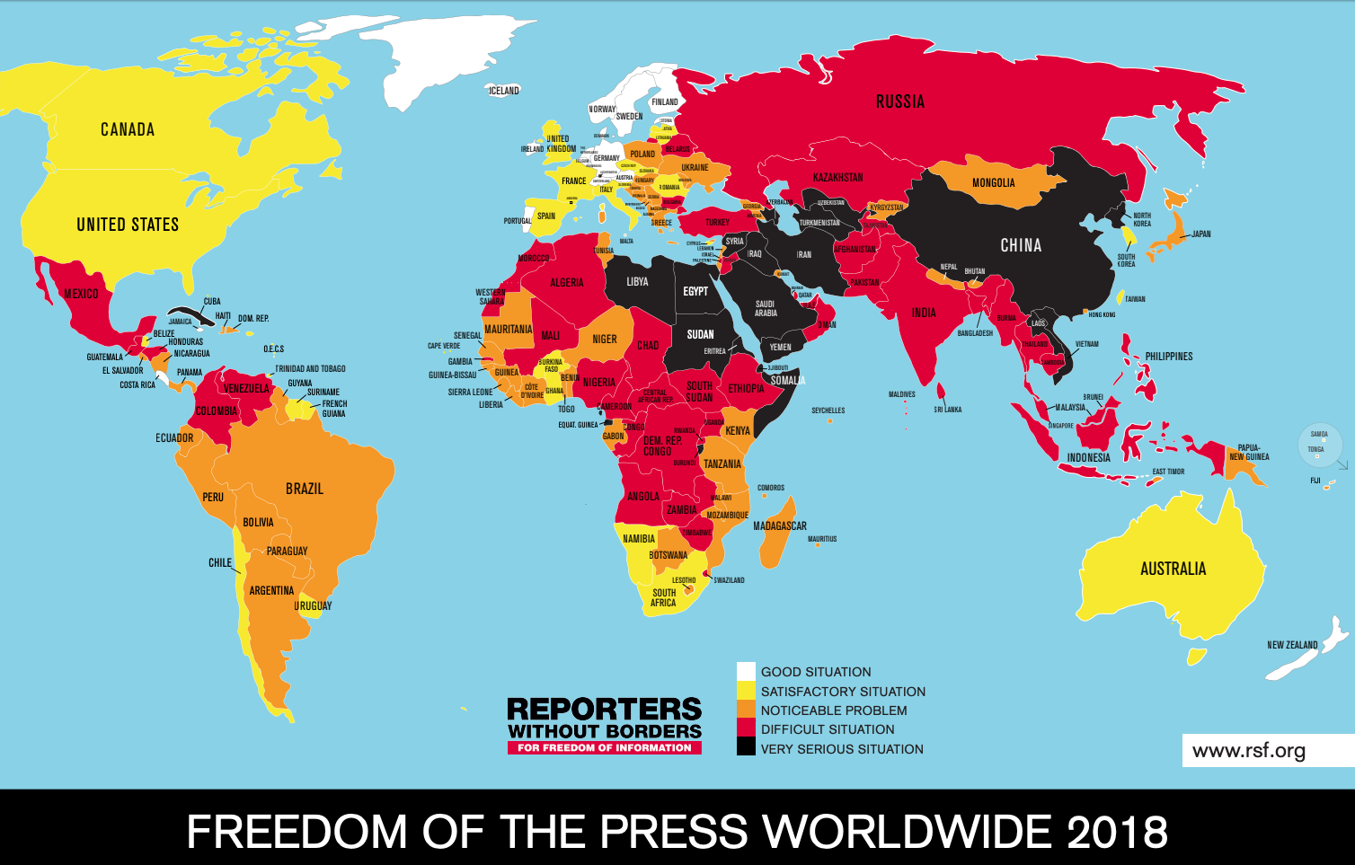 Reporters Without Borders (RSF) 2018 press freedom barometer