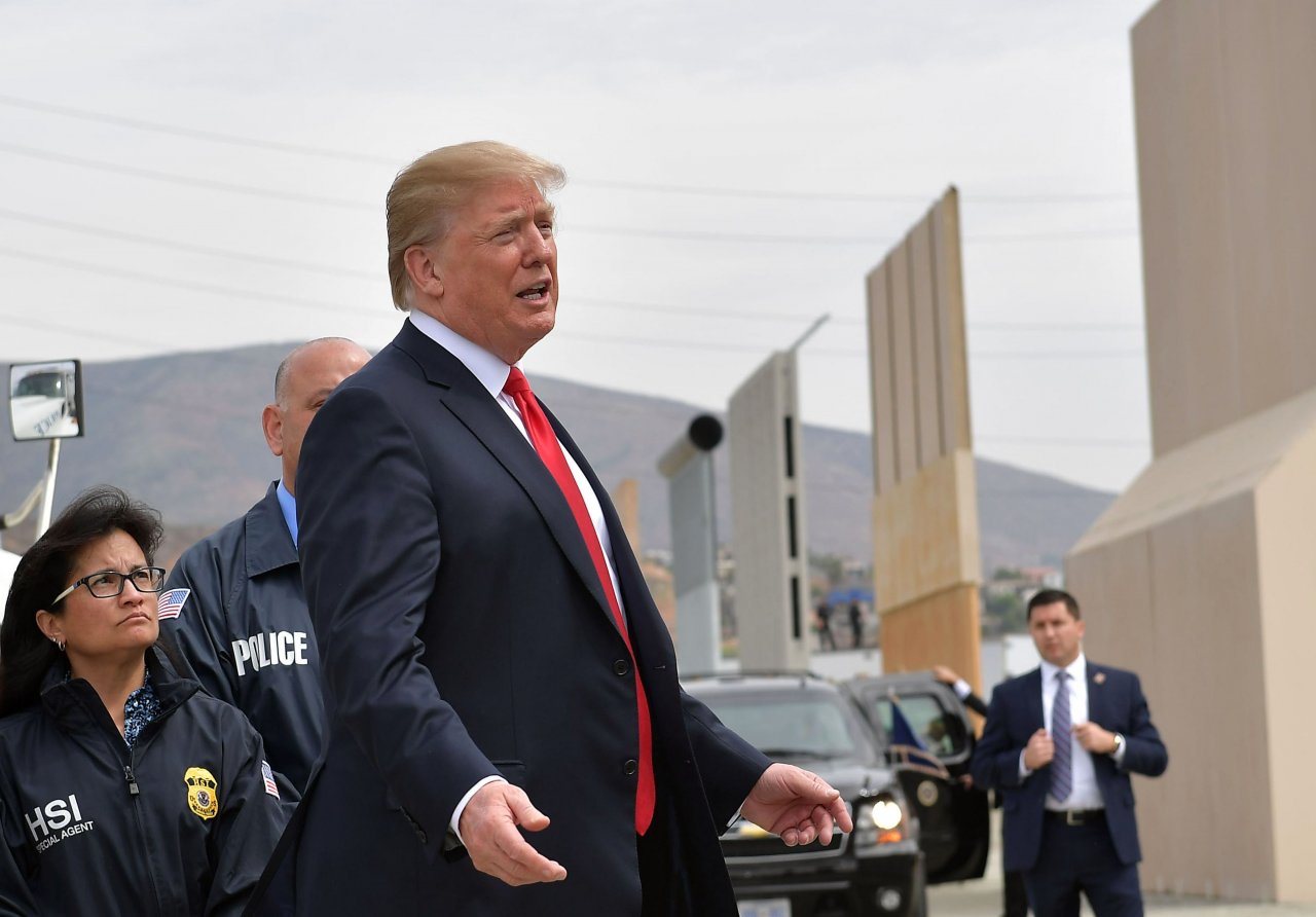 US President Donald Trump inspecting border wall prototypes in San Diego.