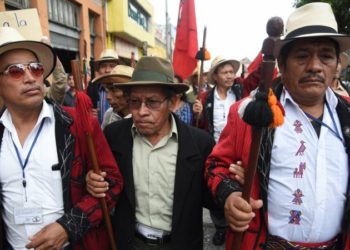 Guatemalan Maya leaders take part in a protest against President Jimmy Morales on Jan. 14, 2019