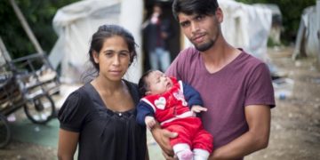 A stateless couple with their baby in Skopje, Macedonia