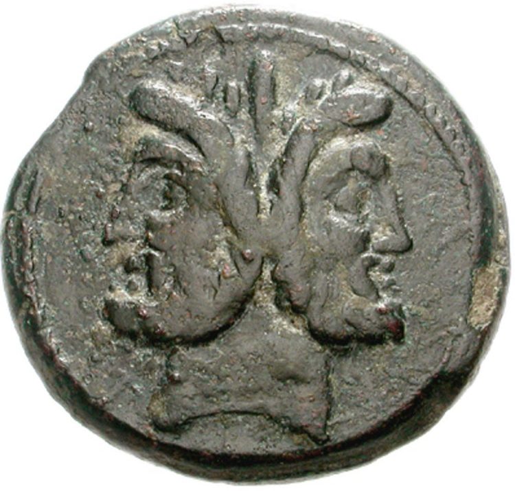 Roman coin showing the two-headed Janus