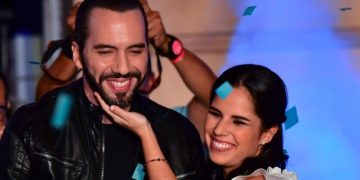 Nayib Bukele, celebrating with his wife, was declared the winner of El Salvador's presidential election