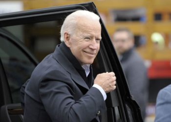 Former US Vice President Joe Biden attends a rally with striking workers in Dorchester Massachusetts, April 2019.