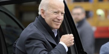 Former US Vice President Joe Biden attends a rally with striking workers in Dorchester Massachusetts, April 2019.