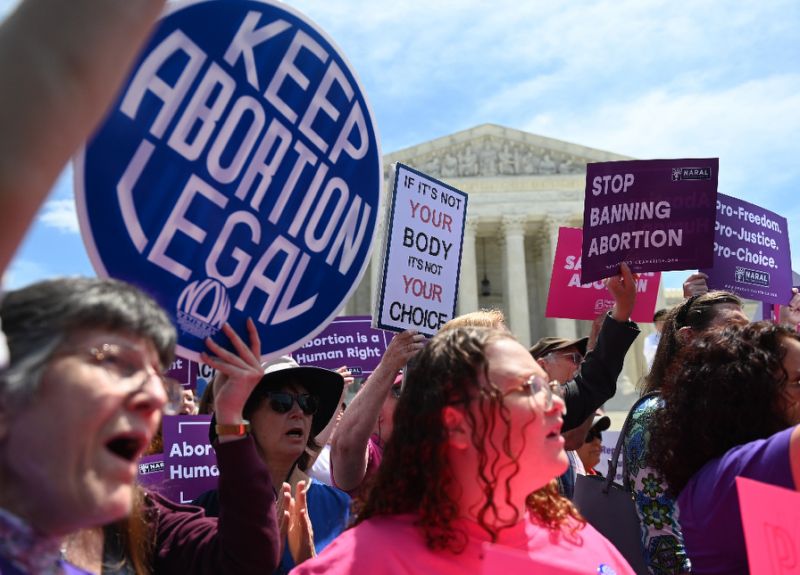 Abortion rights activists rally in front of the US Supreme Court in Washington on a day of nationwide demonstrations seeking to push back against laws restricting abortion access that have been passed in Republican-led states