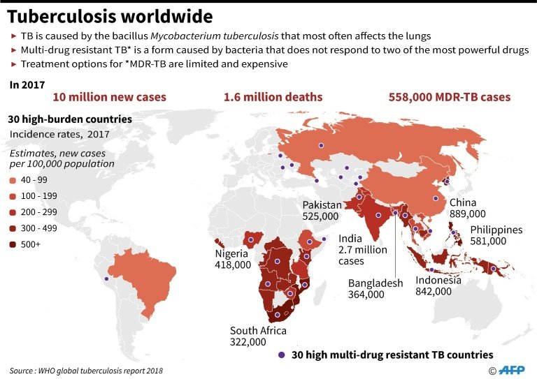 Graphic on the global burden of tuberculosis, including 558,000 multi-drug resistant cases in 2017