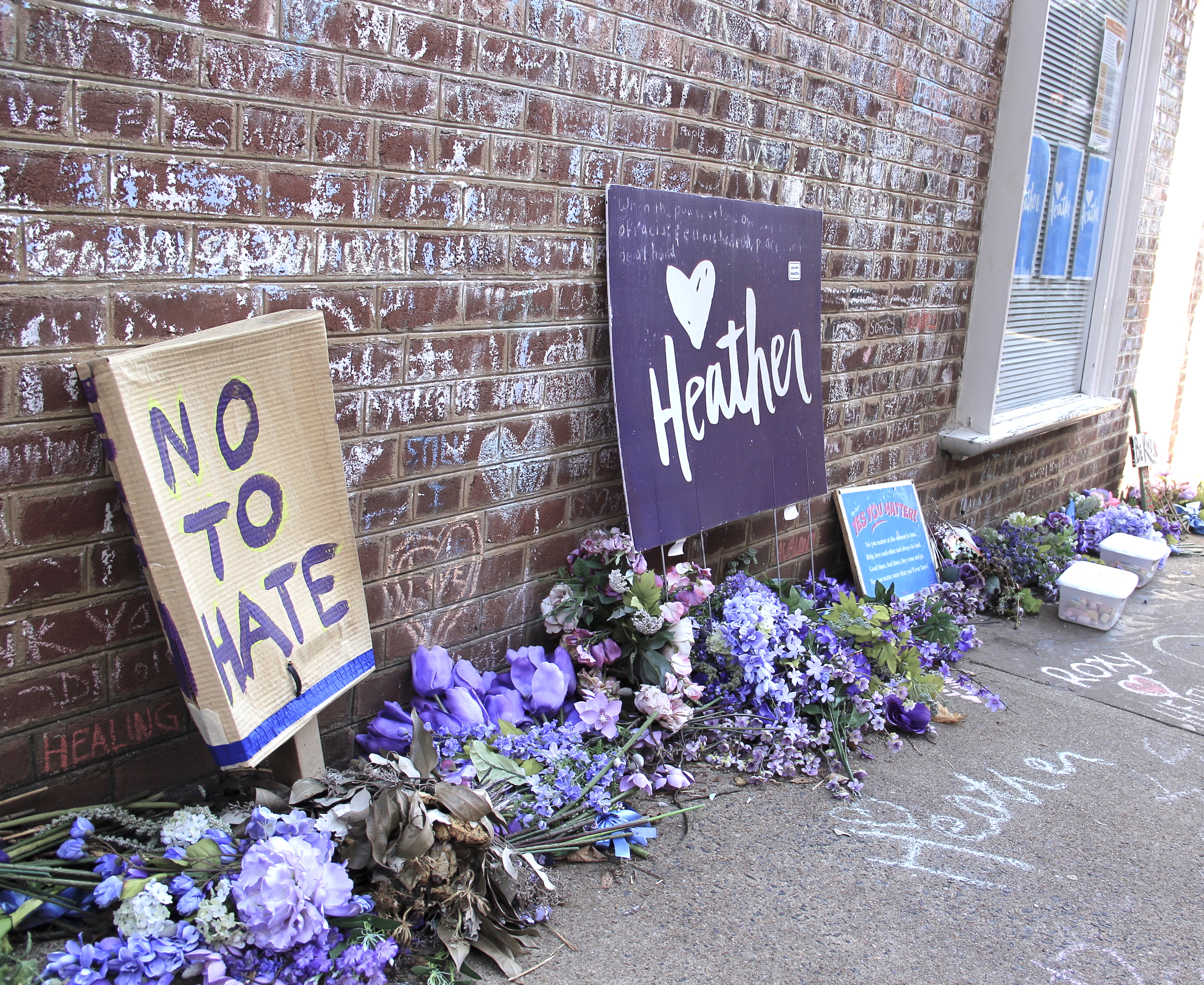Makeshift memorial in Charlottesville for Heather Heyer.