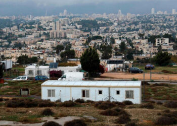 A view of porta cabins in Givat Hamatos, an Israeli settlement suburb of annexed East Jerusalem