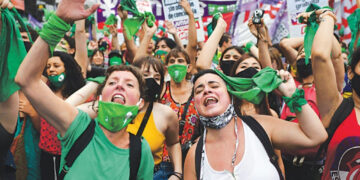 Argentinians celebrating a bill that legalizes abortion.