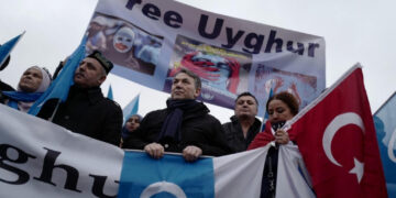 A protest against China’s mistreatment of Uighur Muslims