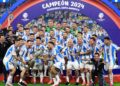 Argentina celebrates after winning the 2024 Copa America tournament final football match against Colombia