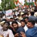 Protesters gathered to condemn the detention of opposition leader of parliament, Rahul Gandhi, during a protest in New Delhi.